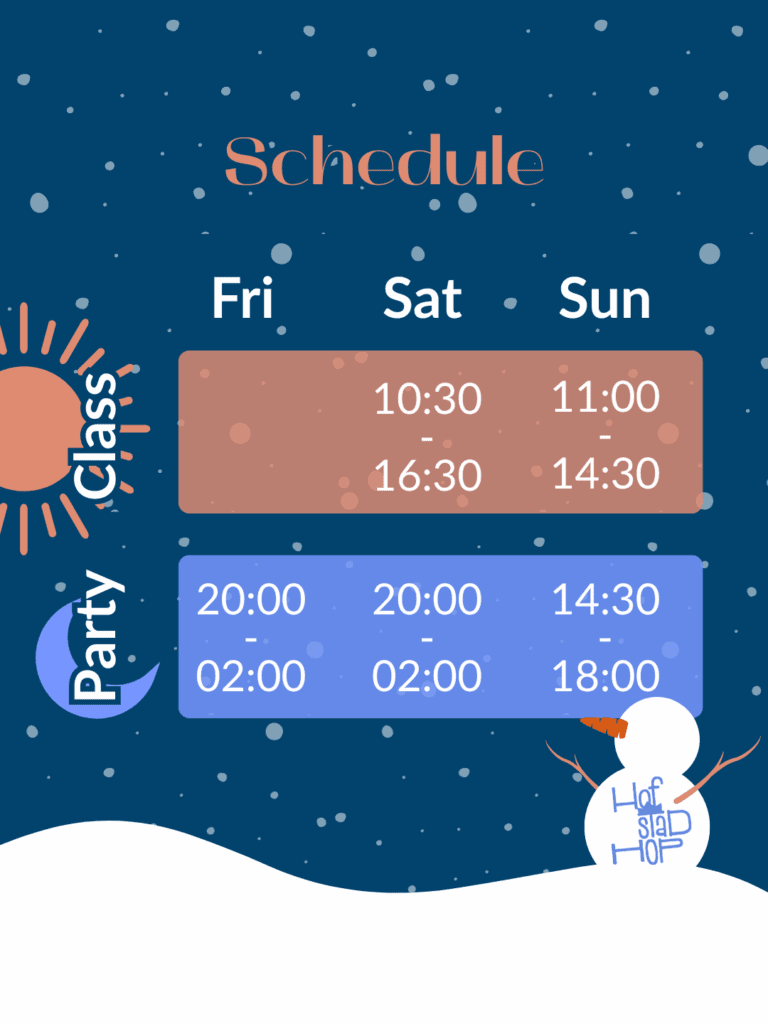 Time schedule for parties and classes